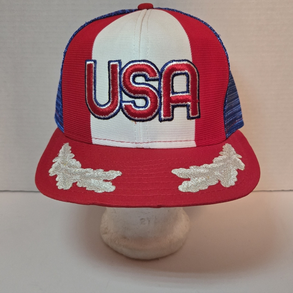 Vintage 80s Red and White USA Cap